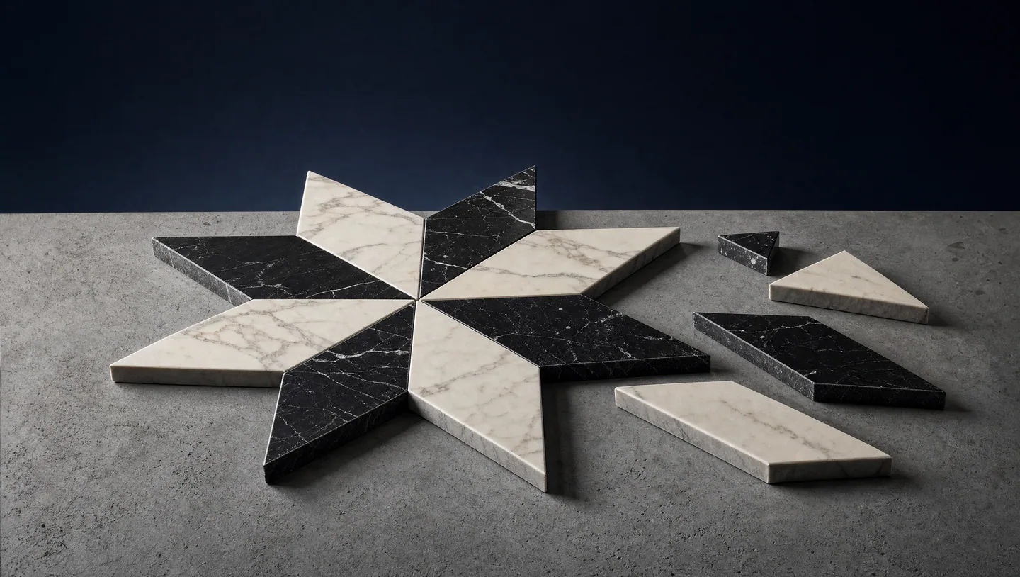 Light and dark marble pieces cut into a geometric pattern